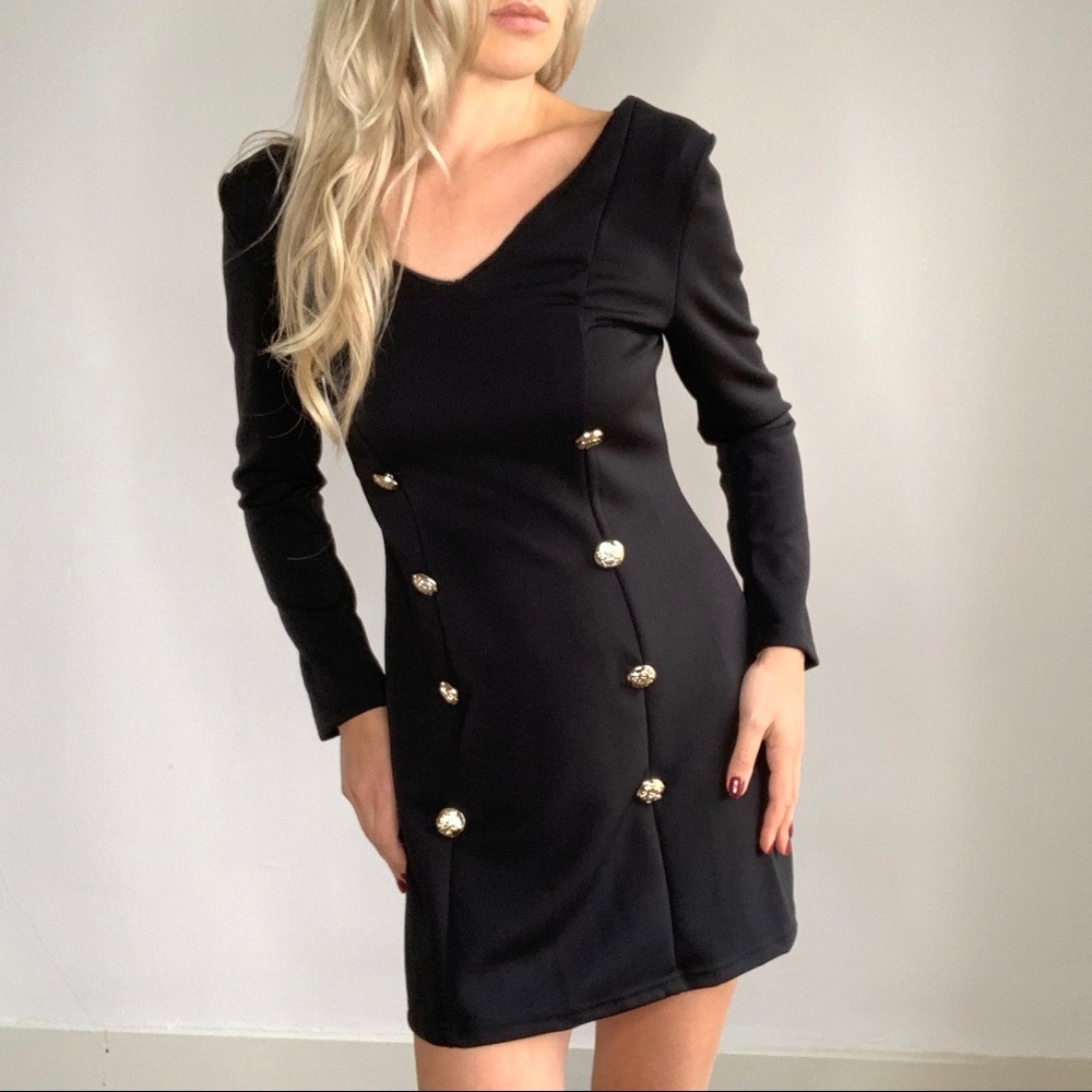 Black Double Silver Button Uniform Band Dress